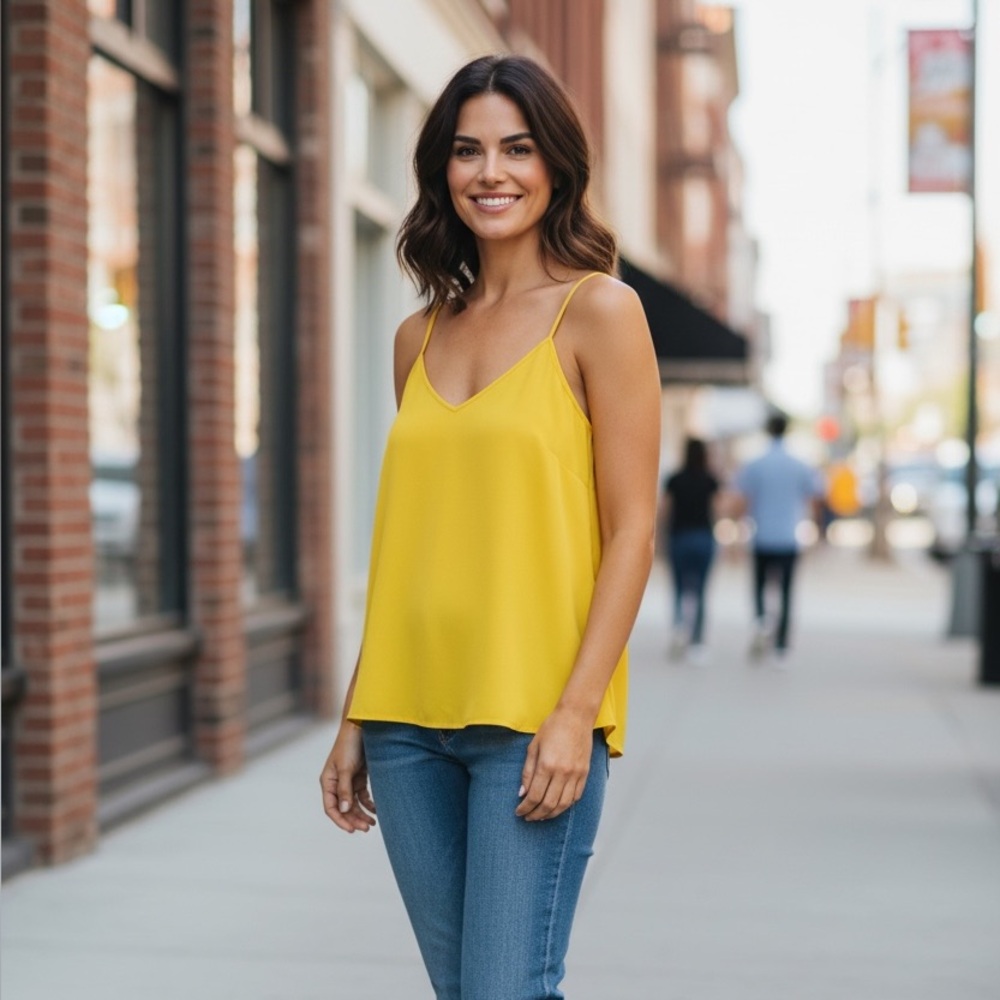 NWT Halogen Medium Yellow Tank Top Shirt Cami Mustard NeW Lightweight